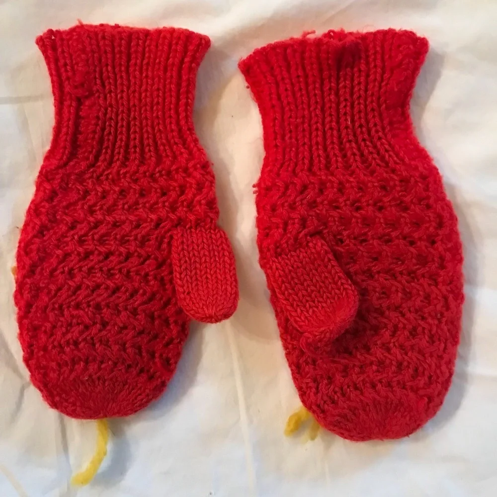 Vintage Red Crocheted Teddy Bear Mittens